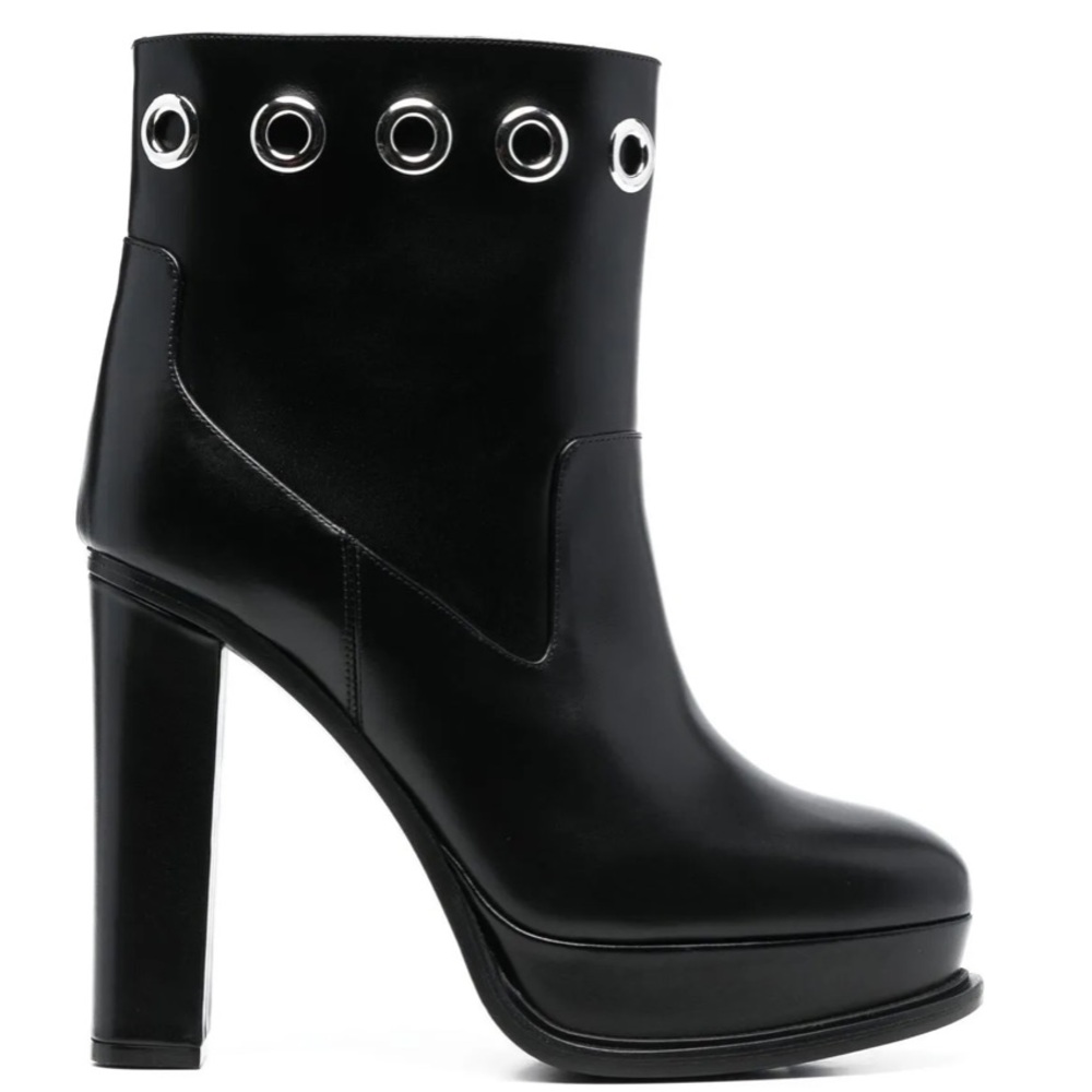 Alexander McQueen Eyelet Platform Boots Block Heel 37
